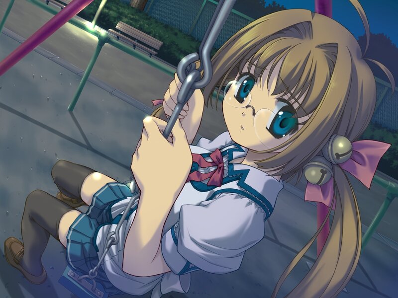 anime girl on swing at dusk