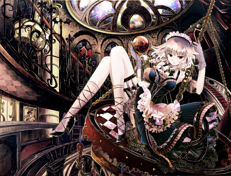 Anime Girl on Swing — Black, Dramatic, Night