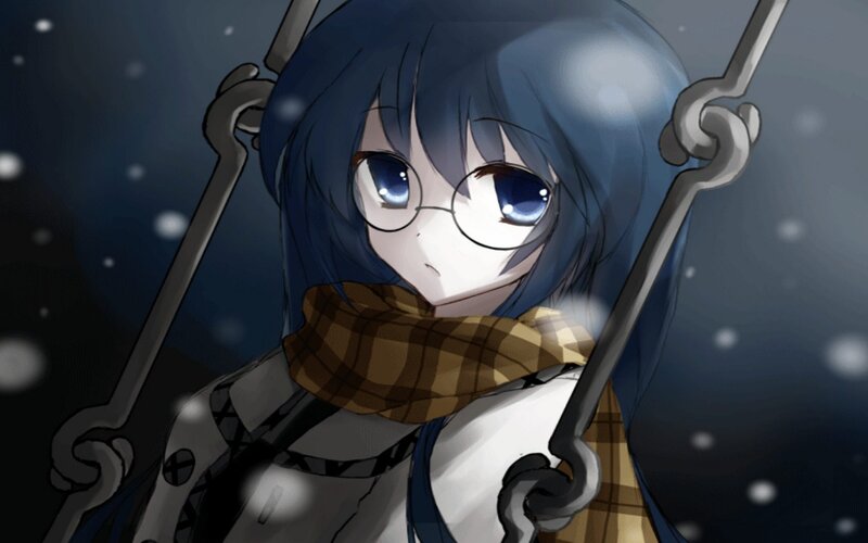 Anime Girl on Swing — Blue, Calm, Night
