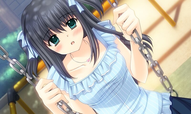 Anime Girl on Swing — Blue, Calm