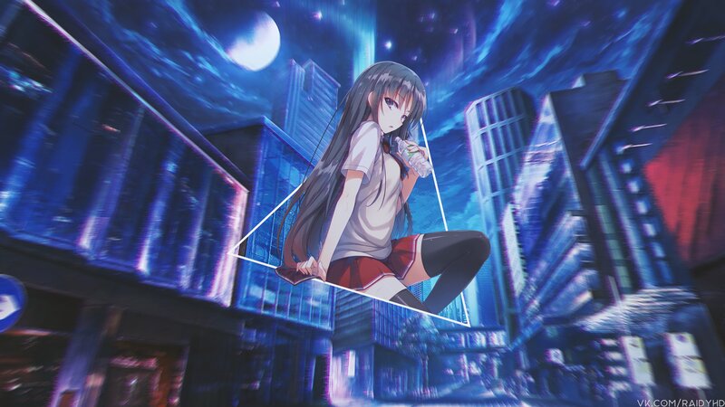 Anime Girl on Swing — Blue, Dramatic, Night