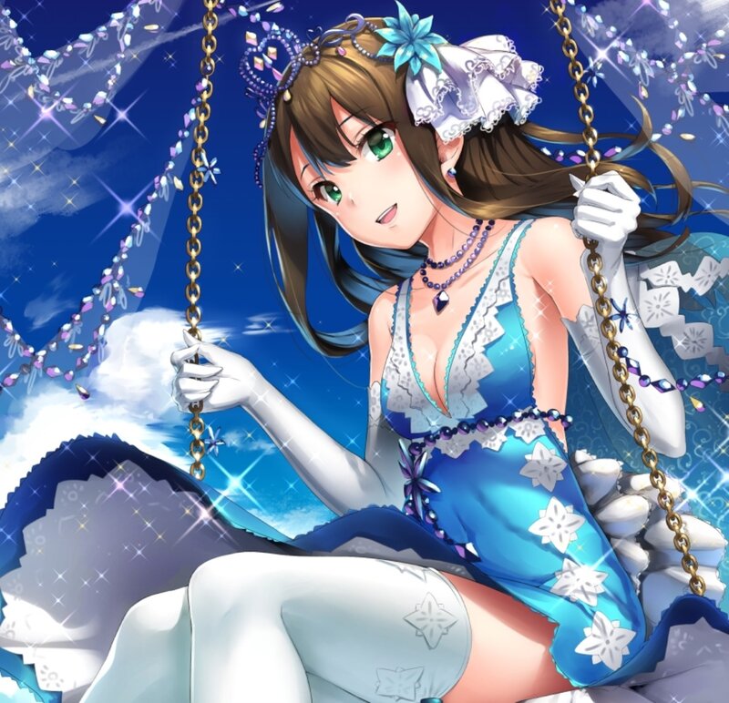 Anime Girl on Swing — Blue, Dreamy
