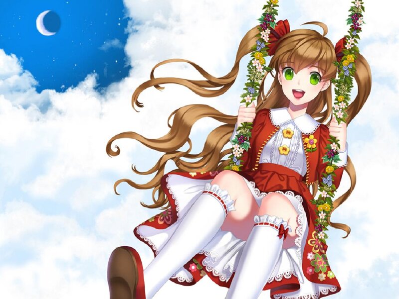 Anime Girl on Swing — Blue, Playful, Night