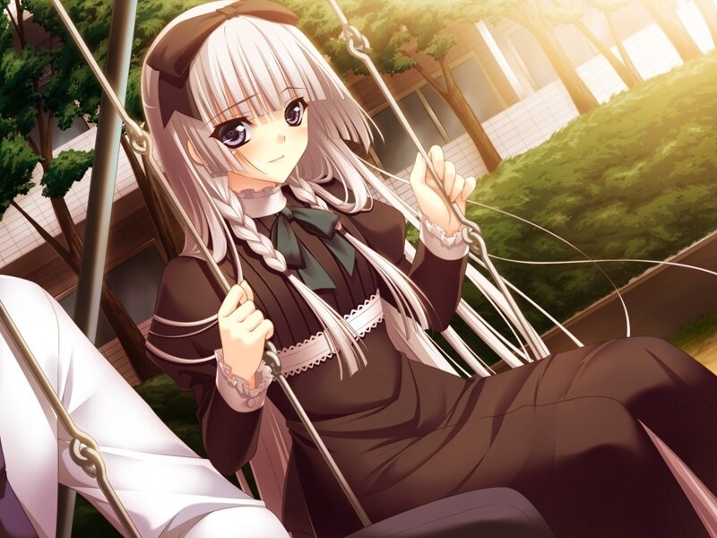 Anime Girl on Swing — Brown
