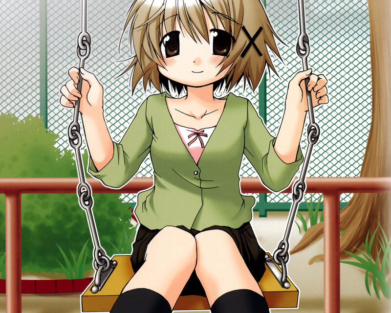 Anime Girl on Swing — Green, Calm, Afternoon