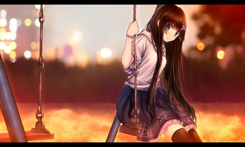 Anime Girl on Swing — Orange, Calm