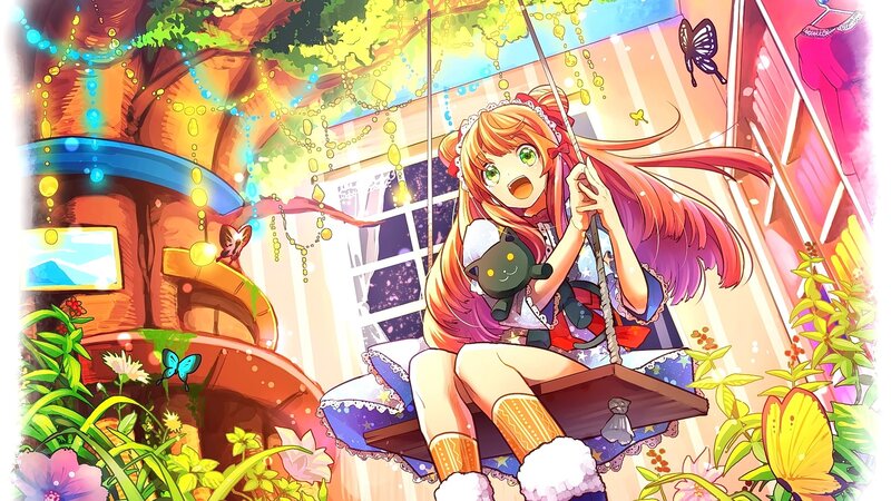 Anime Girl on Swing — Orange, Cheerful