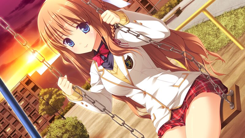 Anime Girl on Swing — Orange, Serene, Sunset