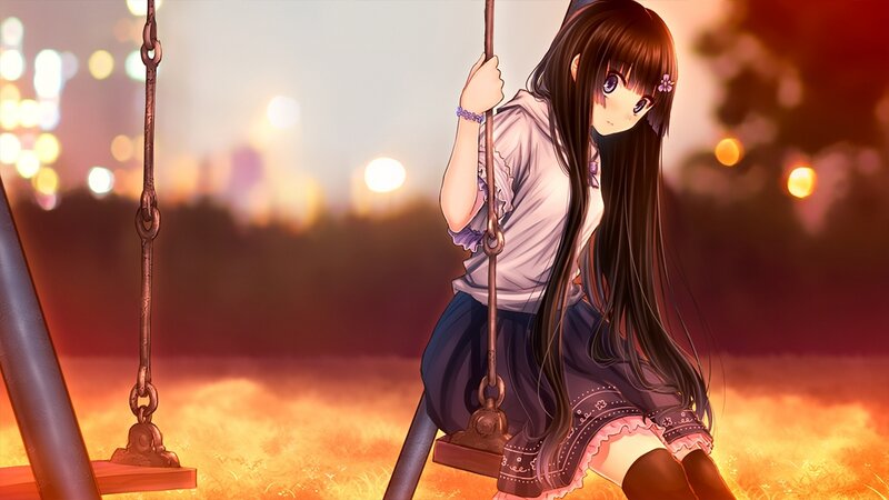 Anime Girl on Swing — Orange, Serene