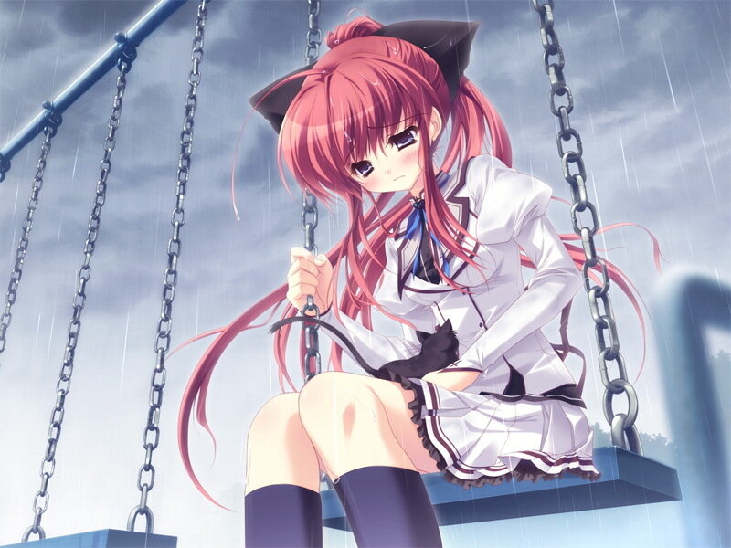 Anime Girl on Swing — Pink, Melancholic
