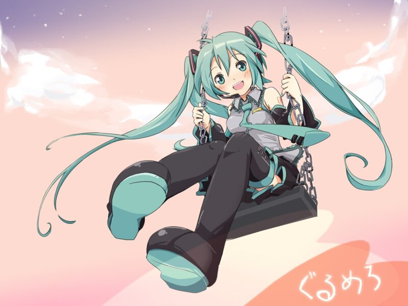 Anime Girl on Swing — Pink, Serene, Sunset, Digital Art