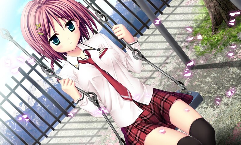 Anime Girl on Swing — Pink, Serene