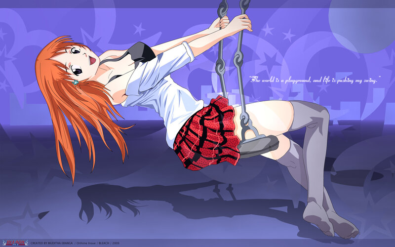 Anime Girl on Swing — Purple, Playful, Night