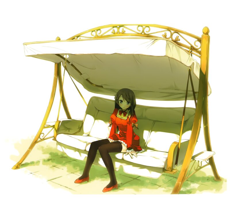Anime Girl on Swing — Red, Calm