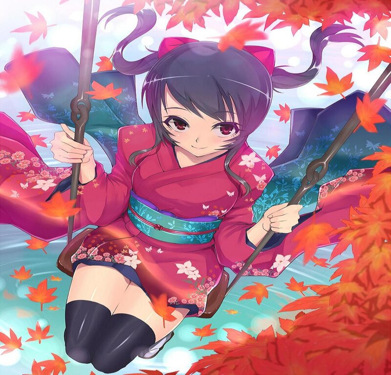Anime Girl on Swing — Red