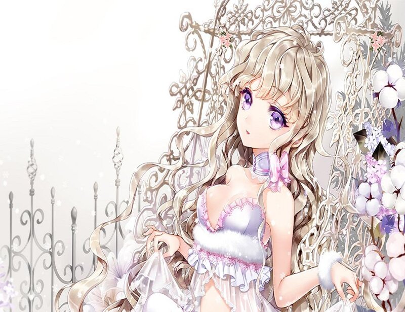 Anime Girl on Swing — White, Serene