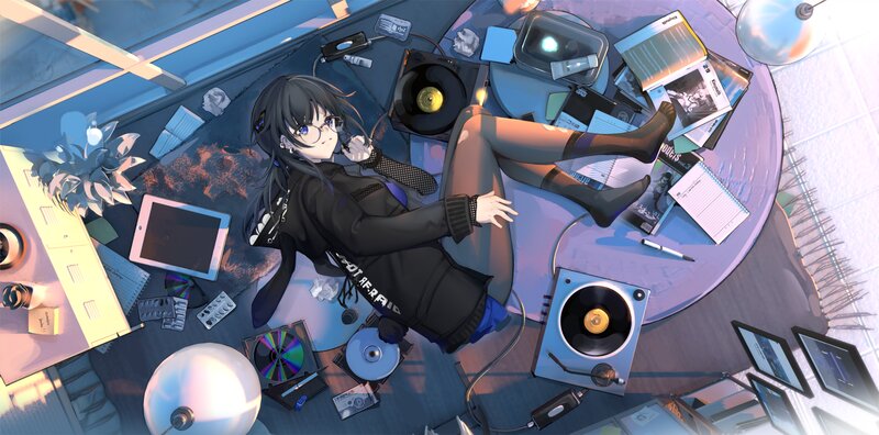Anime Girl on Table — Blue