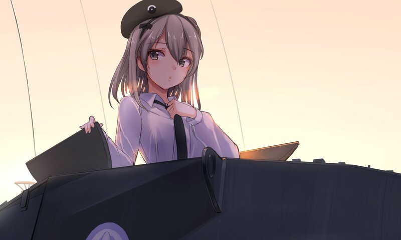 Anime Girl on Tank — Gray, Calm