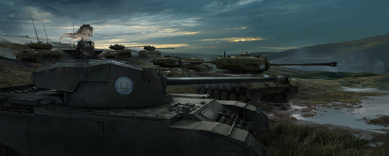 Anime Girl on Tank — Green, Dramatic