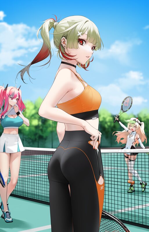 Anime Girl on Tennis Court — Blue, Active