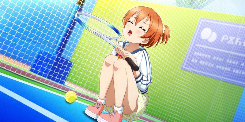 Anime Girl on Tennis Court — Blue
