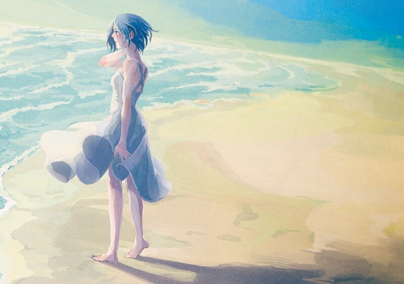 Anime girl on the beach