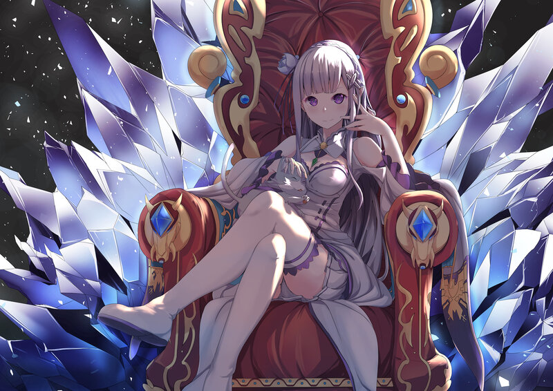 Anime Girl on Throne — Purple, Dramatic, Night
