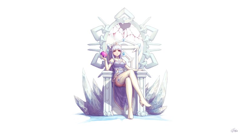 Anime Girl on Throne — White, Serene