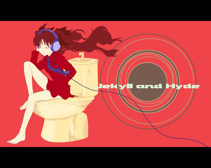 Anime girl on toilet with headphones