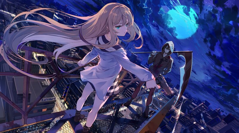 Anime Girl on Tower — Blue, Dramatic