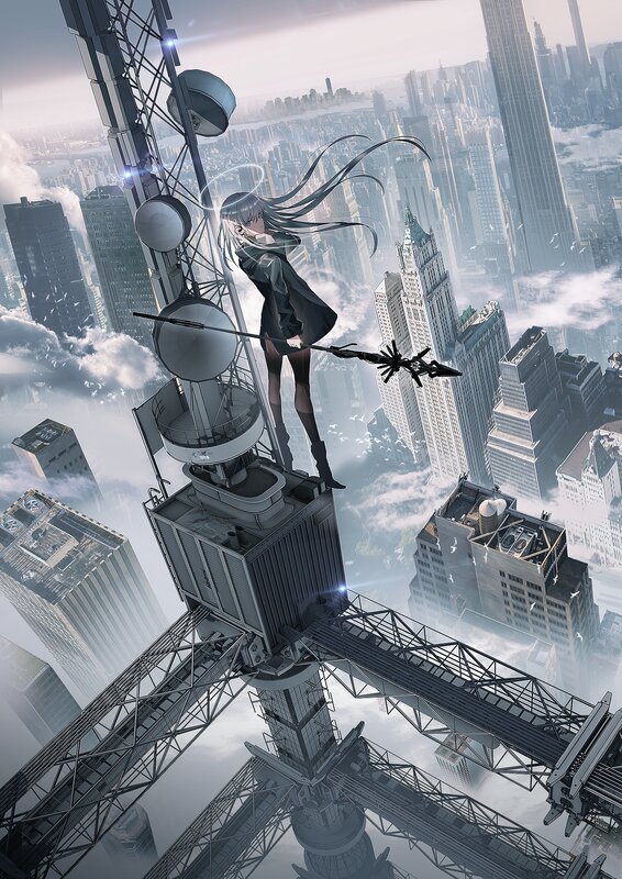 Anime Girl on Tower — Gray