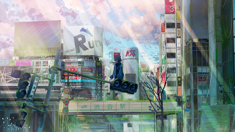 Anime Girl on Traffic Light