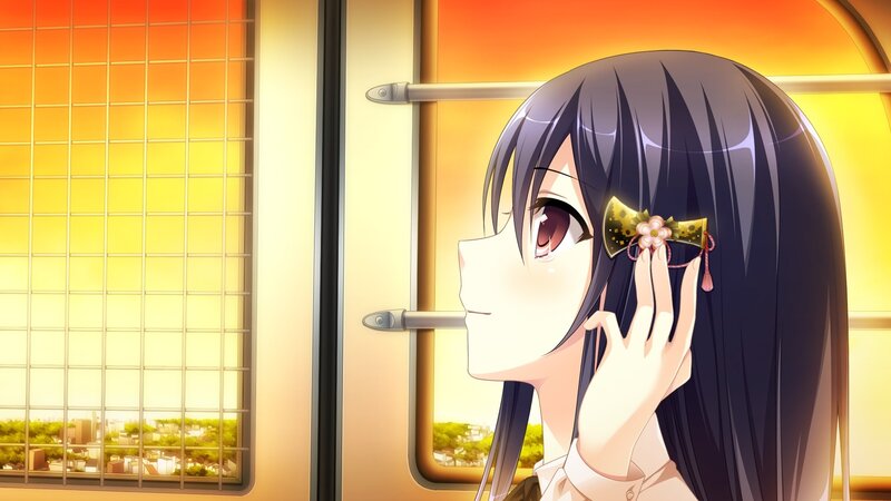 anime girl on train at sunset