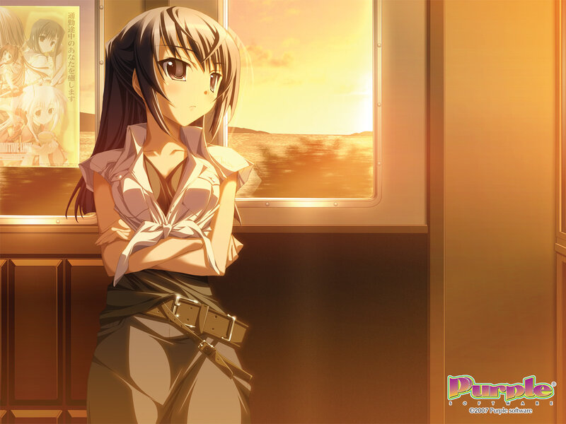 anime girl on train at sunset
