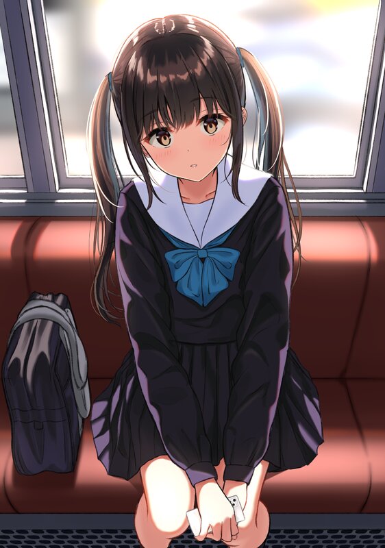 Anime Girl on Train — Black, Calm
