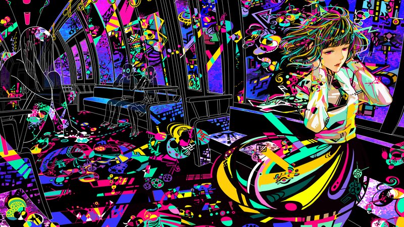 Anime Girl on Train — Black, Vibrant