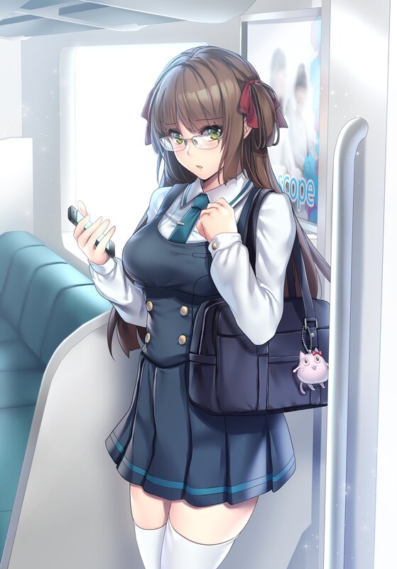 Anime Girl on Train — Blue, Calm, Digital Art