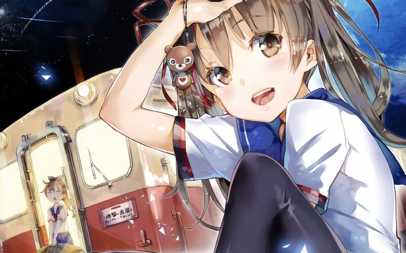 Anime Girl on Train — Blue, Dreamy