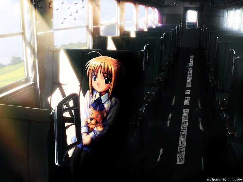 Anime Girl on Train — Blue, Serene, Afternoon