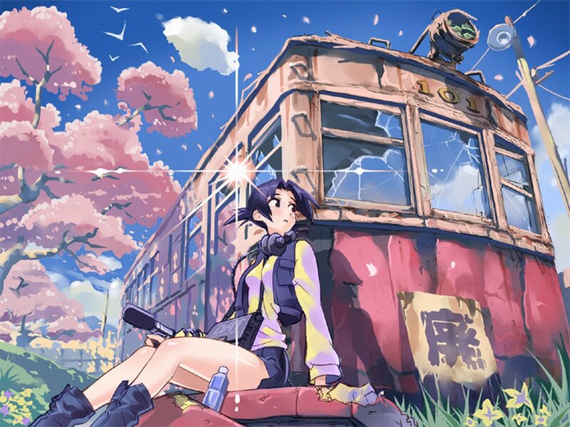 Anime Girl on Train — Blue, Serene