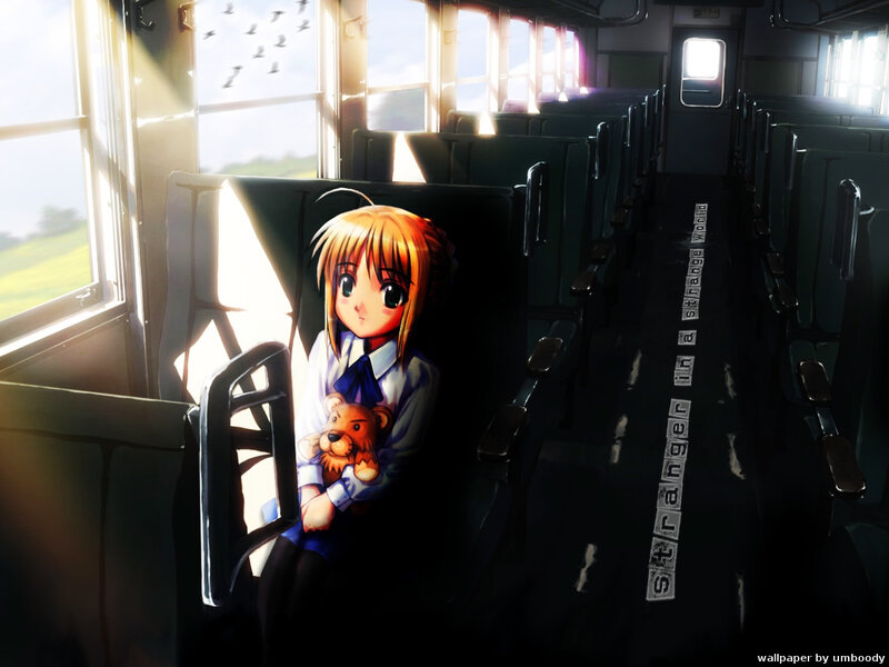 Anime Girl on Train — Blue