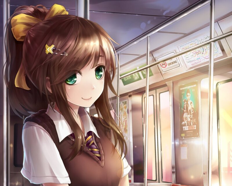 Anime Girl on Train — Brown, Calm