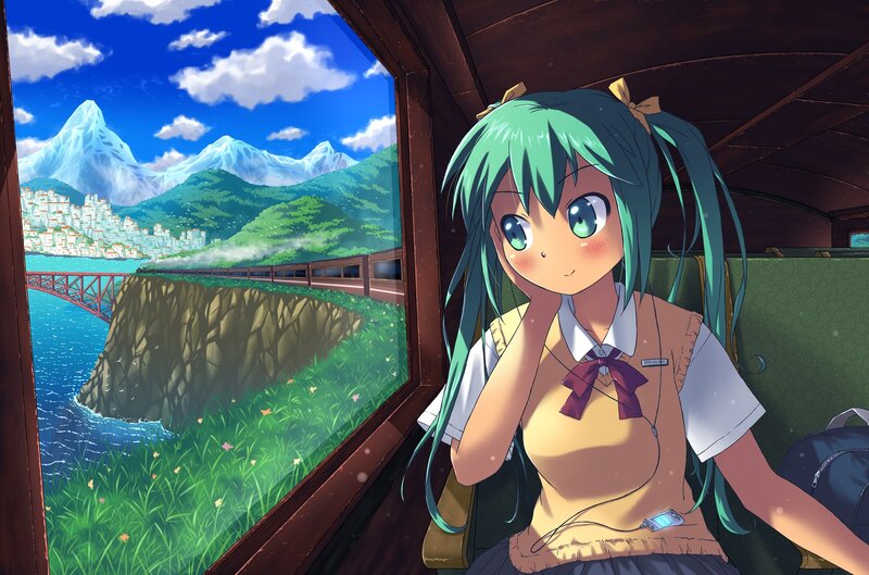 anime girl on train journey