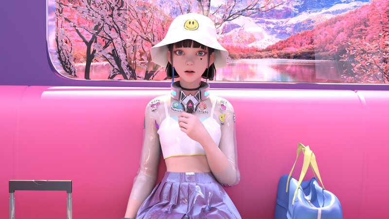 Anime Girl on Train — Pink, Calm