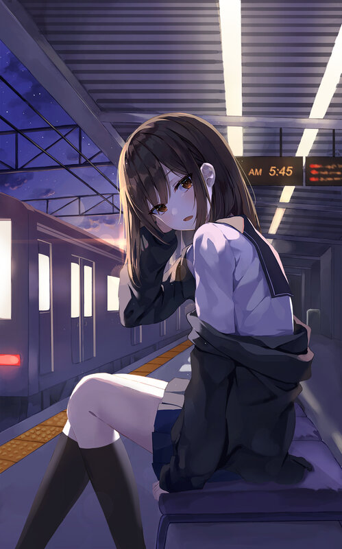 Anime Girl on Train Platform — Purple