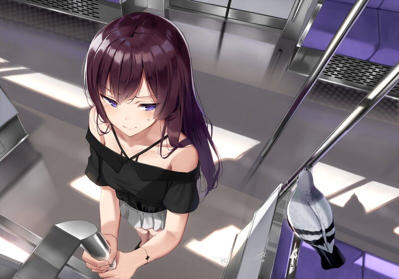 Anime Girl on Train — Purple, Calm, Afternoon, Digital Art
