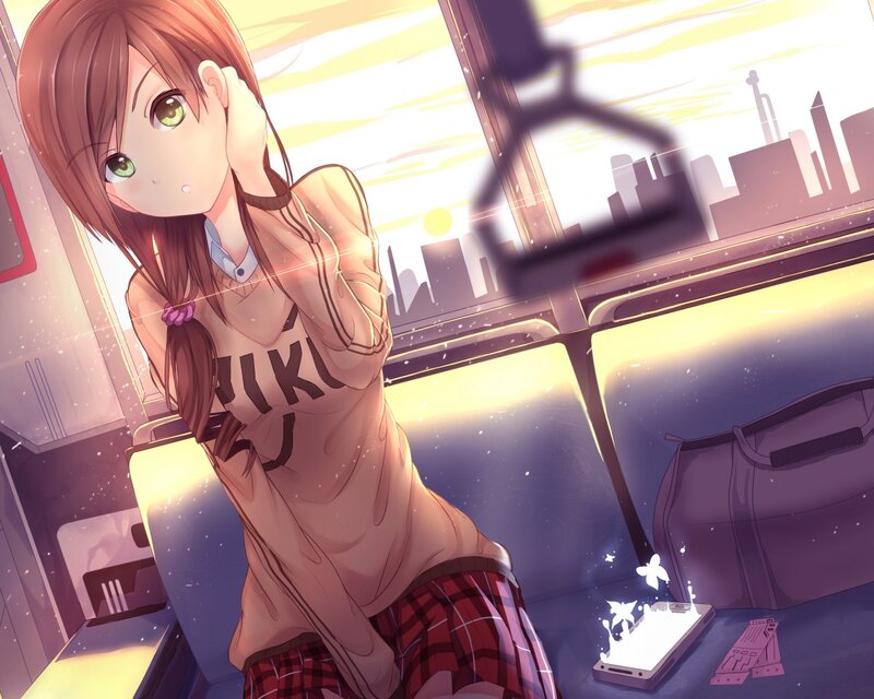 Anime Girl on Train — Purple, Calm, Sunset