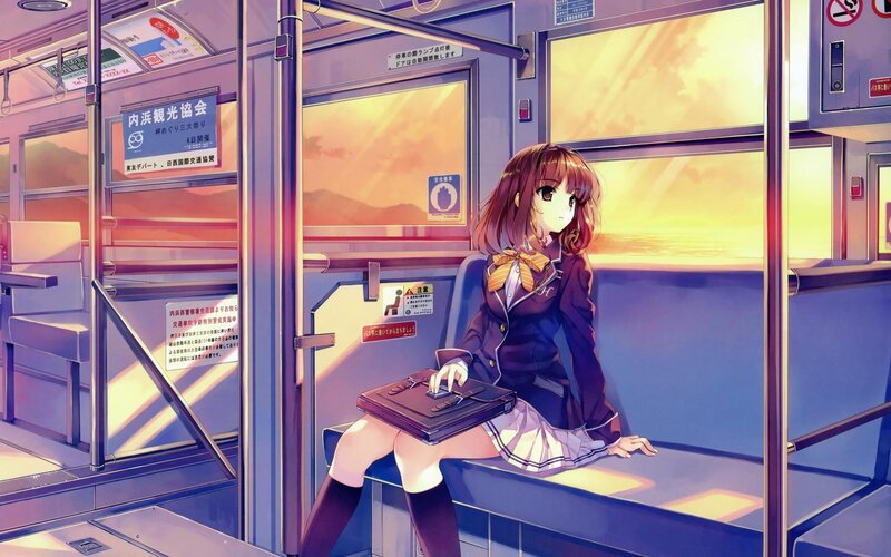 Anime Girl on Train — Purple, Calm