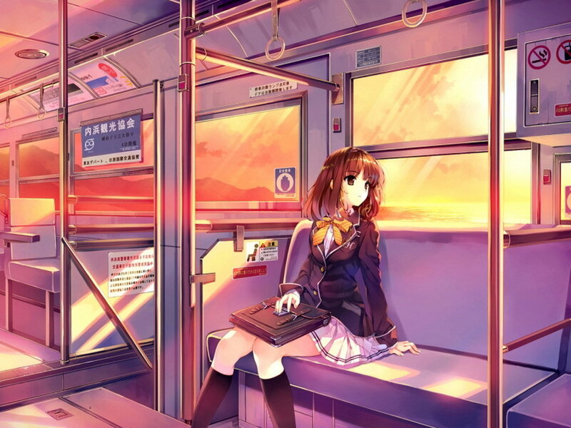 Anime Girl on Train — Purple, Serene