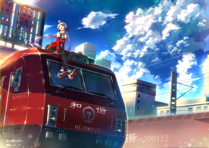 Anime Girl on Train — Red, Dramatic